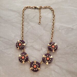 💜 J.Crew Retro Purple Rhinestone Crystal Cluster Burst Statement Necklace 💜
